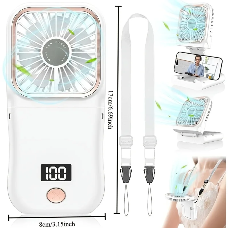 Durable Portable Neck Hanging Handheld Fan With Phone Holder Outdoor Camping Office Picnic Cooling Accessories