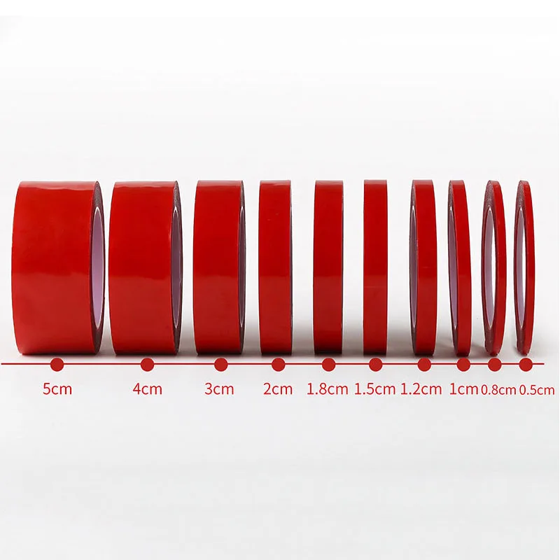 3/5/10M Strong Acrylic Adhesive PET Red Film Clear Double Side Tape No Trace For Phone Tablet LCD Screen Glass THK 8~50mm