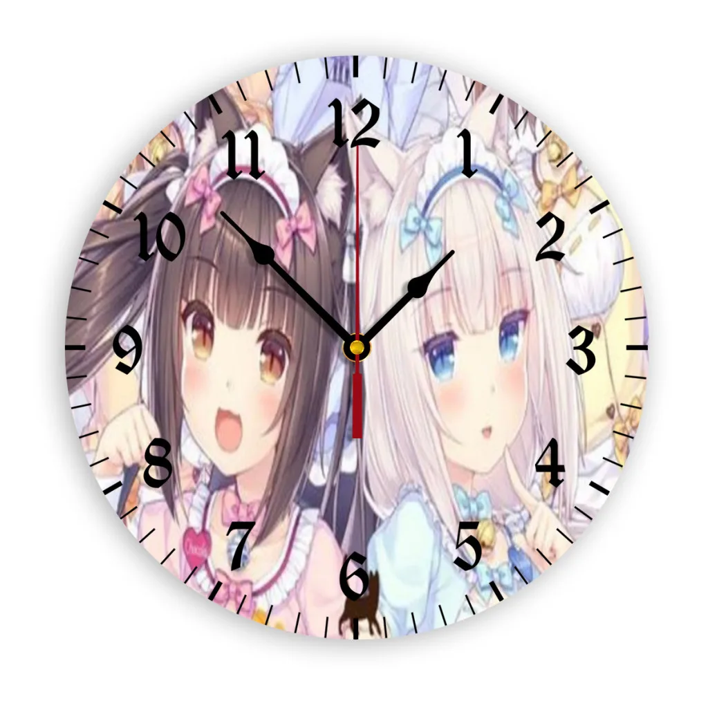 Anime Nekoparas Kawaii Cute Wall Clock Easy to Read Wall Mounted Clock With Silent for Home Decor