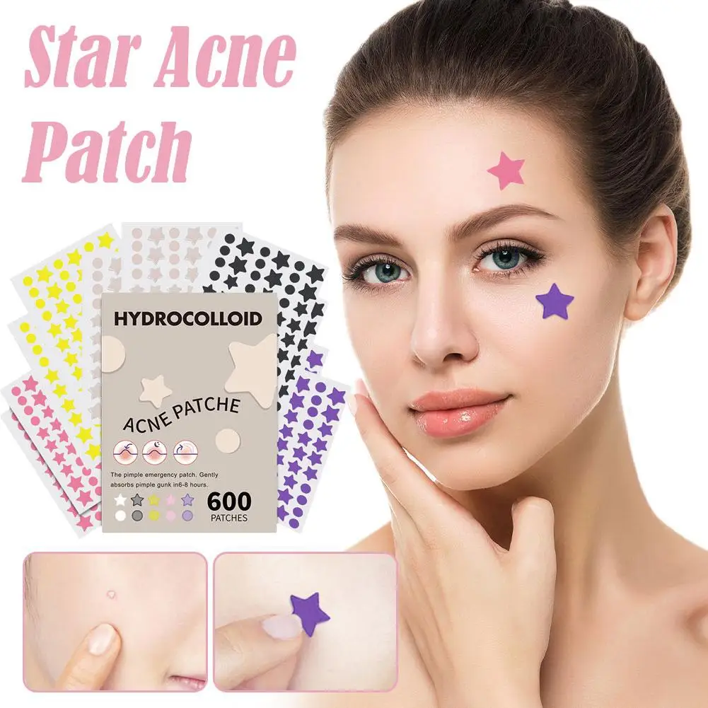 Star Pimple Patch para Remoção de Acne, Adesivos de Cuidados Com A Pele, Corretivo, Face Spot, Ferramentas De Maquiagem De Beleza, Colorido, Remoção Invisível, 600 PCs por Conjunto