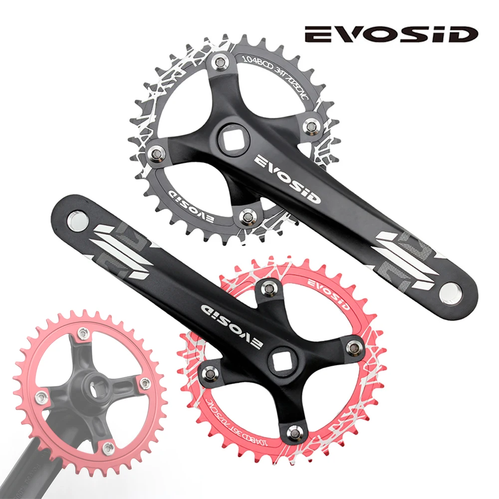 Bicycle Crank 104BCD 32/34/36/38T Fit for Ebike/Commuter Bike EVOSID MTB Mountain Bike Single Speed Square Crankset 170 Crankset