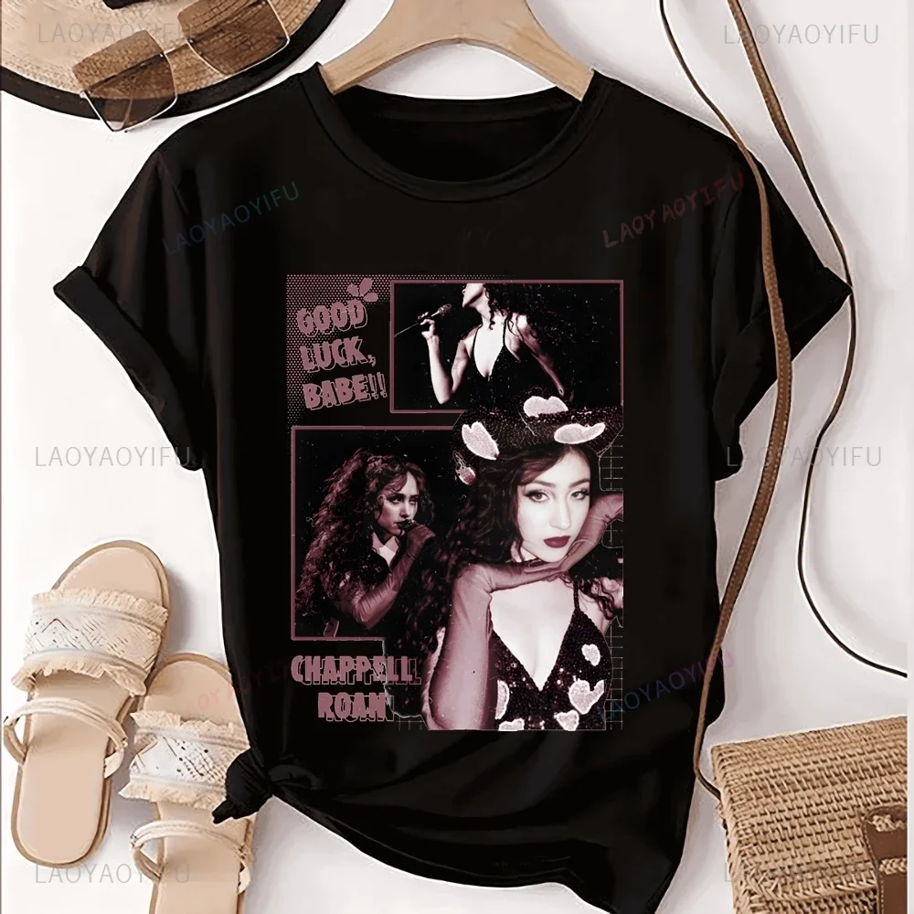 المغني شابيل روان تي شيرت مطبوع توب تشابيل روان محايد الاتجاه Harajuku قميص قصير الأكمام الجرافيك المتضخم القطن التي شيرت #1