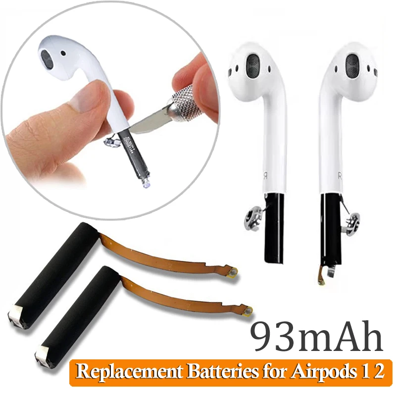 93mAh Replaceable Battery Increase Bluetooth Earphone Life for Airpods 1 2 pro Headphones Replace Battery Charging Chamber Box