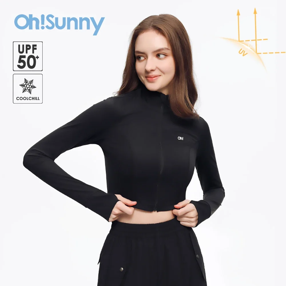 OhSunny Cycling Jackets Women Zip Fitness Yoga Shirt 2024 New Fashion Crop Top Sunscreen Long Sleeve Coat Outwear For Outdoor