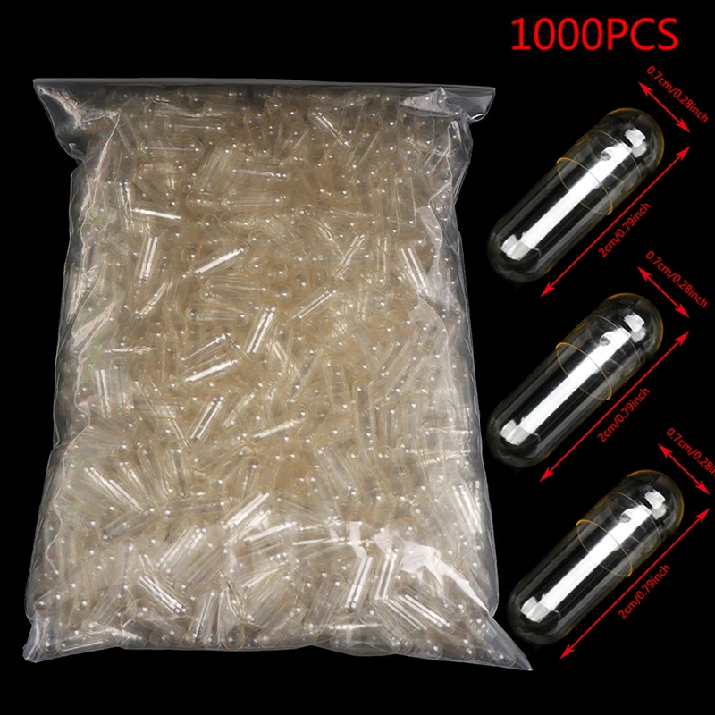 1000 Stück/Beutel Standardgröße 0 # Leere Kapseln, transparente Gelatine-Kapseln, hohle Hartgelatine, transparente, getrennte, verbundene Kapseln