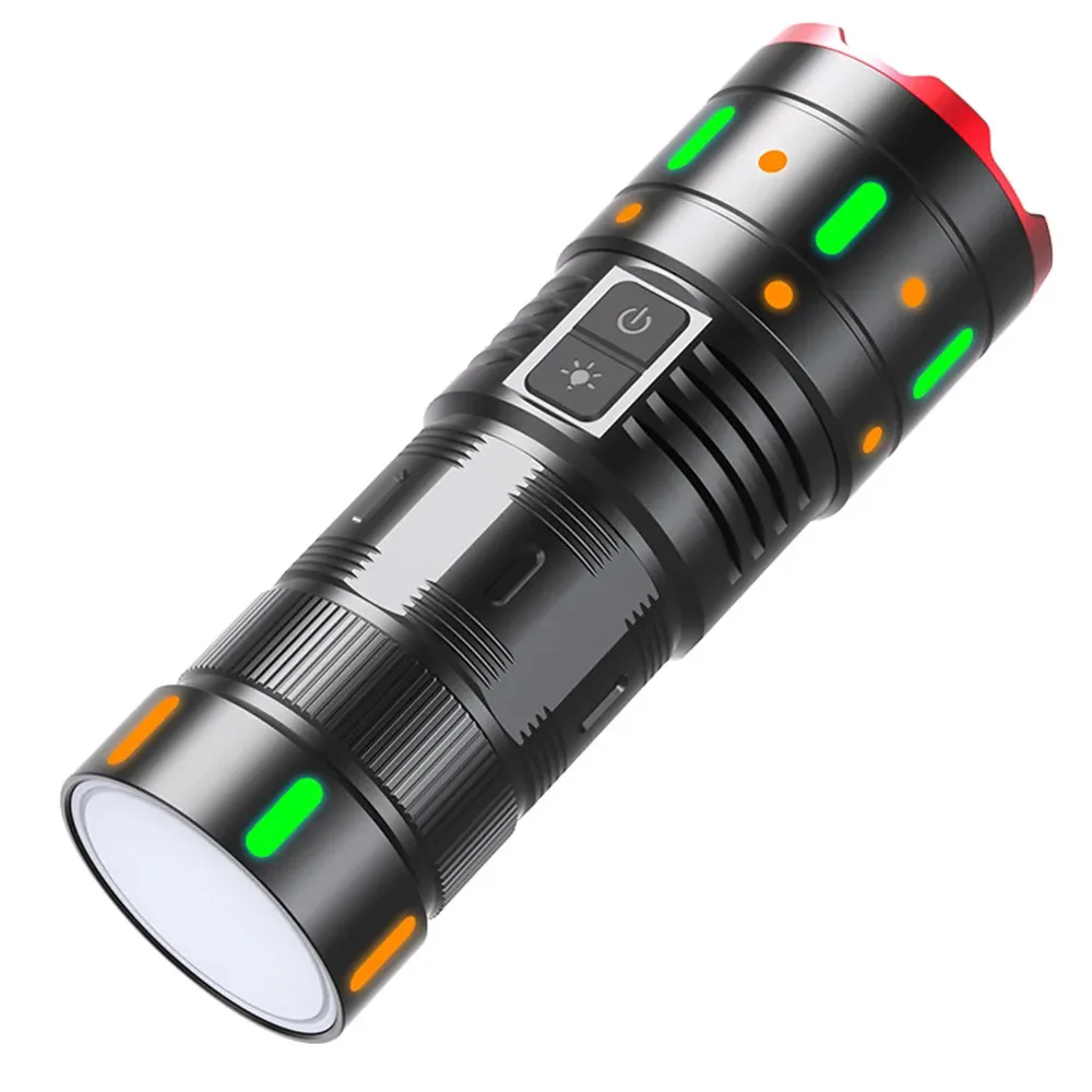 5in1 Super Bright Flashlight Zoom Geen/Blue/Red/Yellow/White Light Rechargeable Multi-function  Led Long-range Spotlight Torch