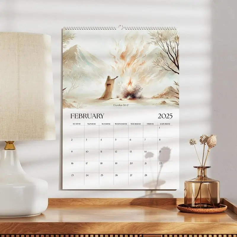 Calendario de pared de historias de la Biblia cristiana de Jesús 2025, calendario colgante de 12 meses, calendario de regalo de paisaje Natural de la Biblia cristiana