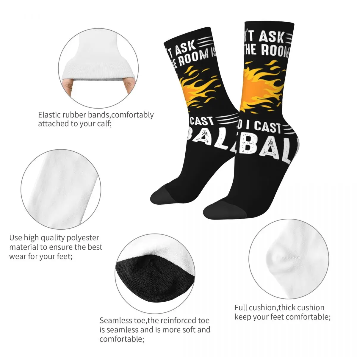 Cool I Cast Fireball Wizard Sorcerer DnD Basketball Socks Polyester Middle Tube Socks for Women Men Breathable