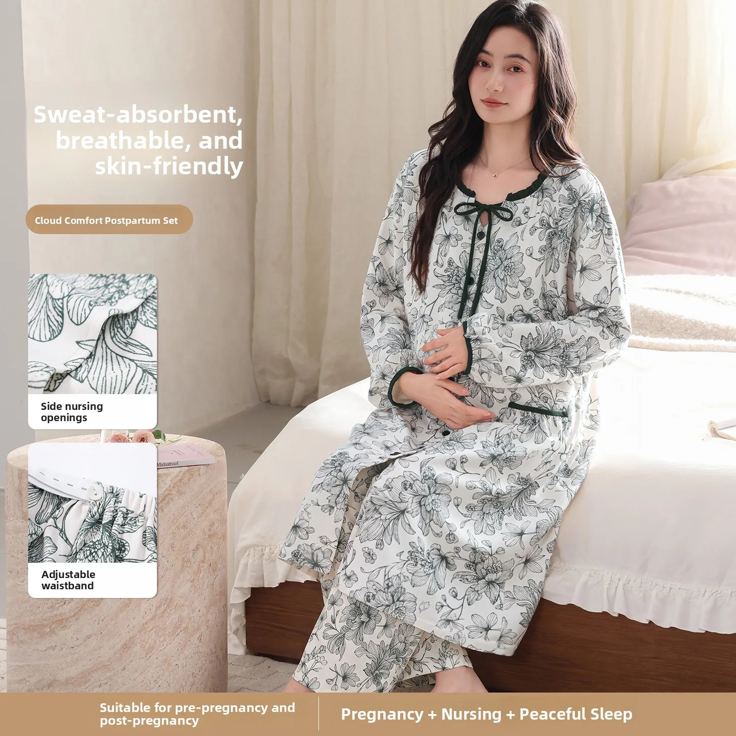 pure-cotton-maternity-sleepwear-long-sleeve-round-neck-home-clothes-set-for-postpartum-nursing-women-comfortable-loose-fit
