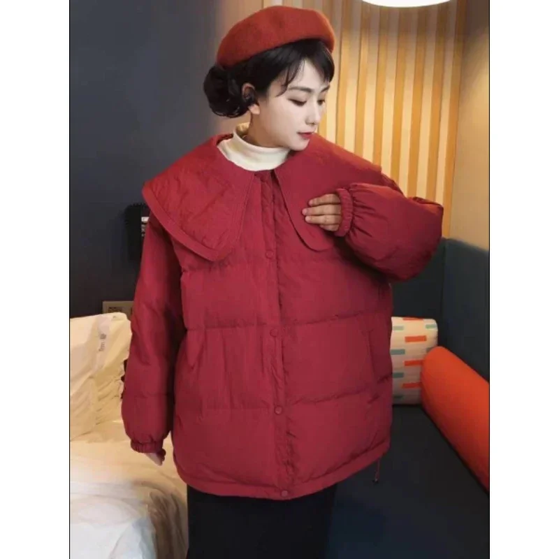 Rüschen Frauen Jacke Kurzen Winter Mantel Weibliche 2024 Neue Stepp Jacke Mode Lose Parkas Warme Casual Unten Mantel Outwears