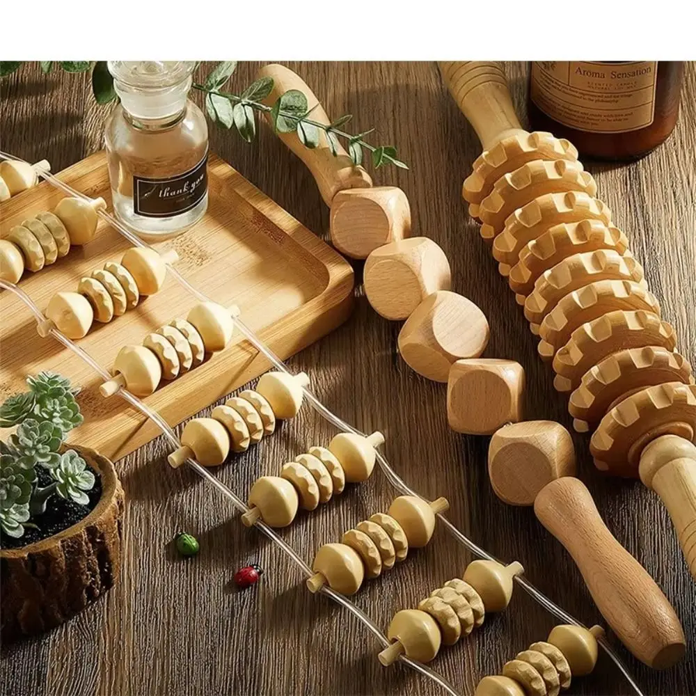 

New Wooden Massage Stick Long Portable Back Massager Massager Roller Rope Pain Relief