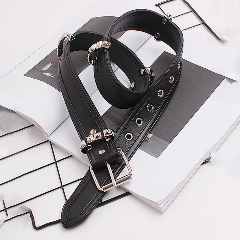 ECR Minimaliste Noir Pu Ceinture En Cuir Pour Femmes Patchwork Rivets Streetwear Solide Chic Ceintures Femme Accessoires De Mode Style Nouveau