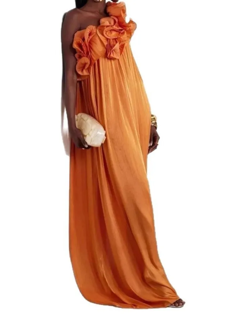 ฤดูร้อน COVER UPS ผู้หญิงชุดว่ายน้ําหนึ่งไหล่ Robes ชุดว่ายน้ํา 2025 ใหม่สีทึบ Beach Holiday Maxi Dresses COVER-Up