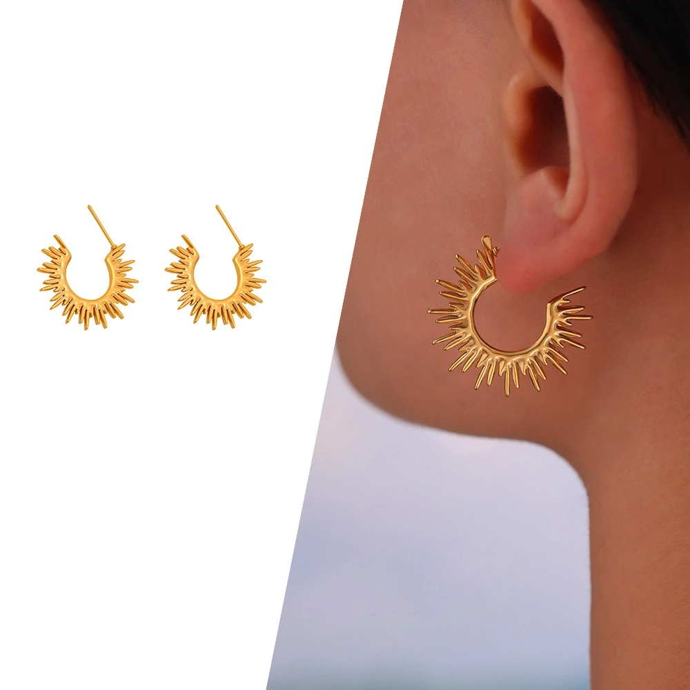 Summer Stainless Steel Metal Sun Stud Earrings Ocean Style Holiday Beach Wear Popular Jewelry Recommend