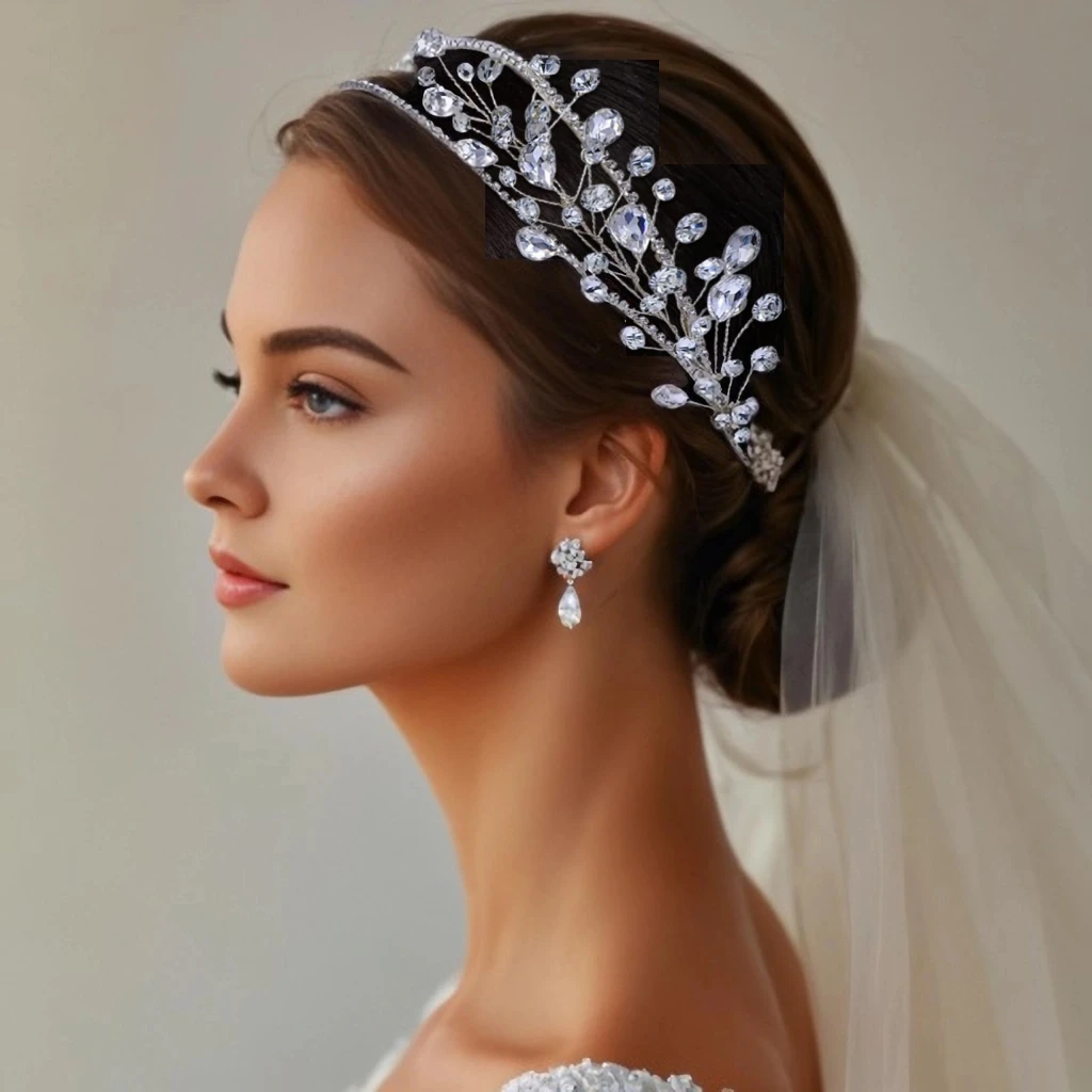 Diadema nupcial de joyería de diamantes de imitación, accesorios para el cabello de boda, tocado para novias, Aro para el cabello para mujeres y niñas, Tiara para damas de honor, HP584