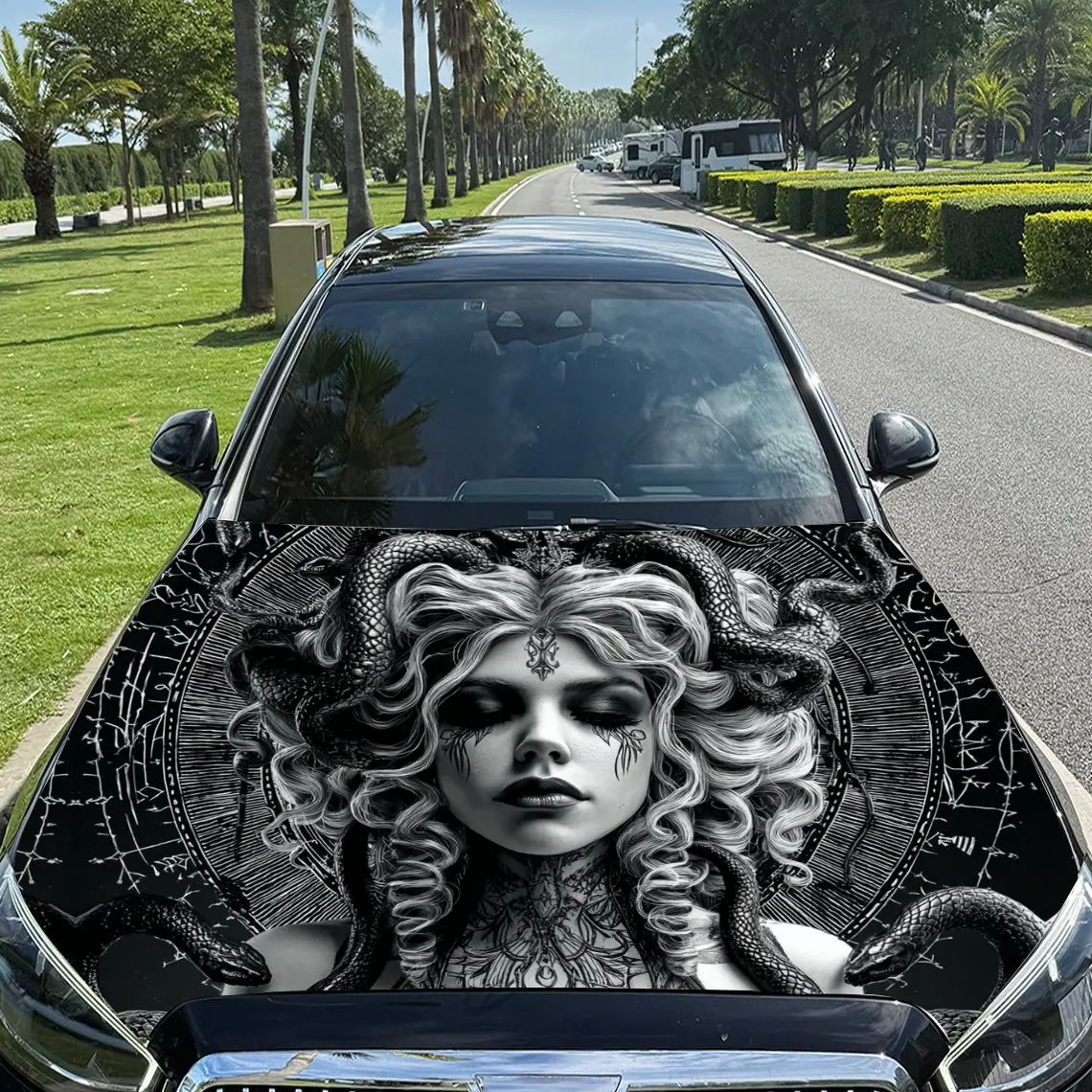 

Dark - Style Medusa Image Car Vinyl Wrap, PVC Material Waterproof Car Hood Sticker, Self-Adhesive Scratch-Resistant Stickers for