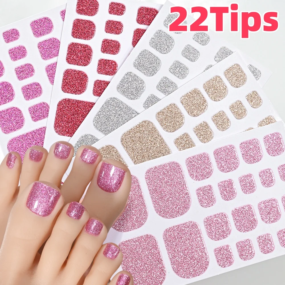 22 dicas rosa glitter toe etiqueta do prego envolve cobertura completa decalques adesivos unha polonês tiras para mulheres verão diy pé adesivos &