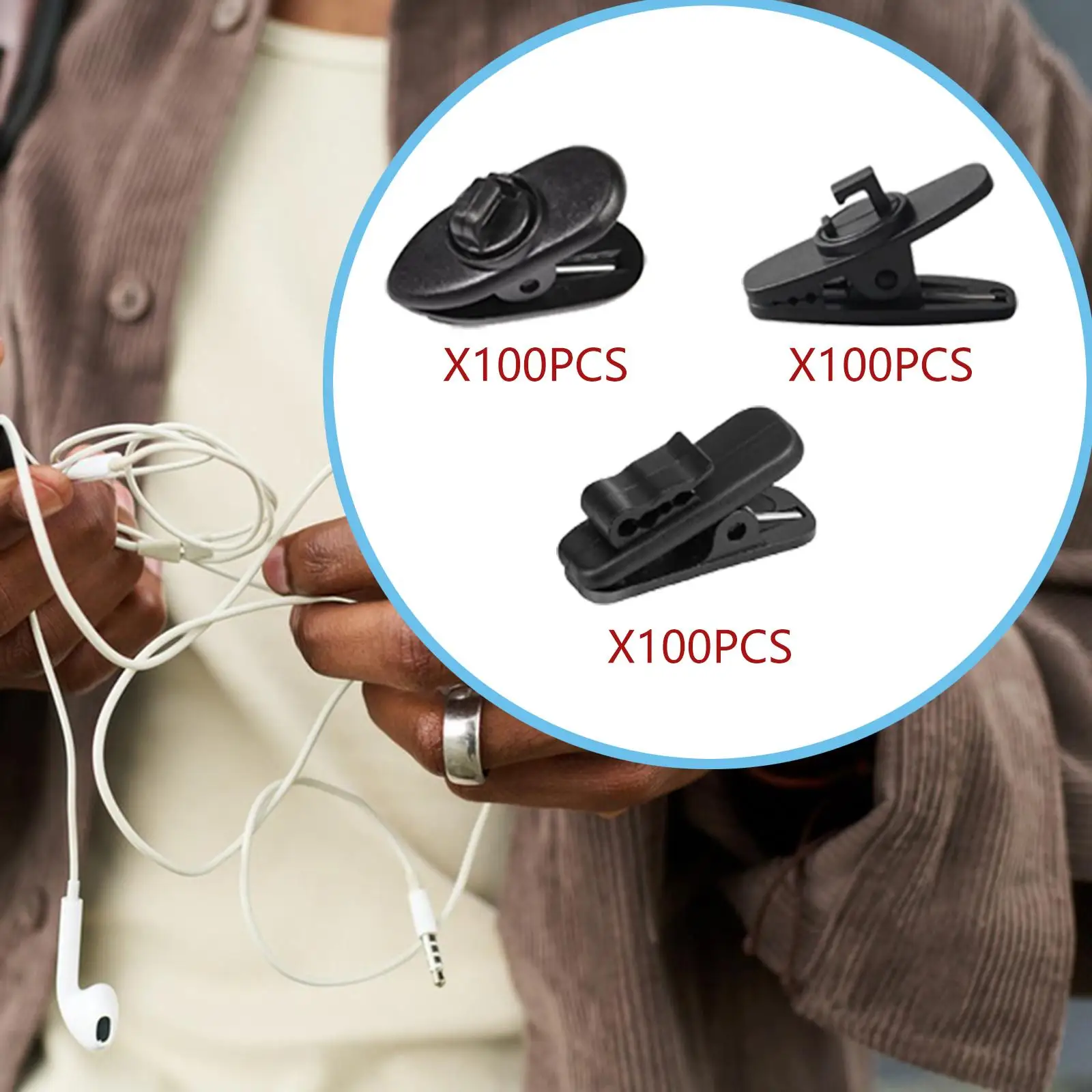 100x مشبك لحامل كابل سماعة الرأس سلك سماعة الرأس يدور 360 درجة صغيرًا