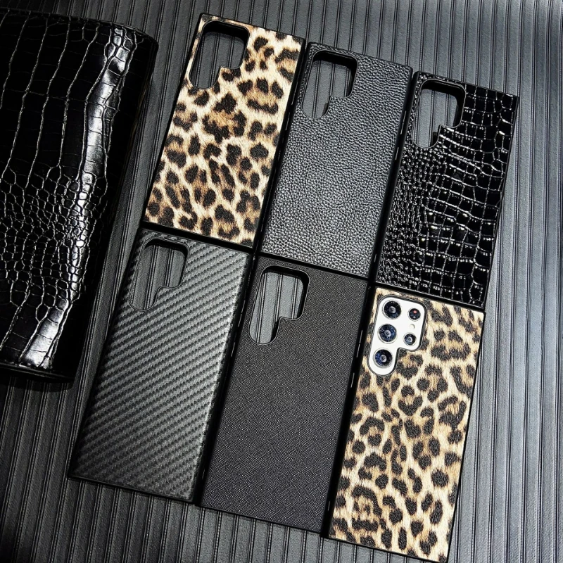 Kohlefaser-Saffiano-Krokodil-Leopardenmuster-Lederhülle für Samsung Galaxy S26 Ultra S25 S24 S23 FE S22 S21 Ultra Plus Capa