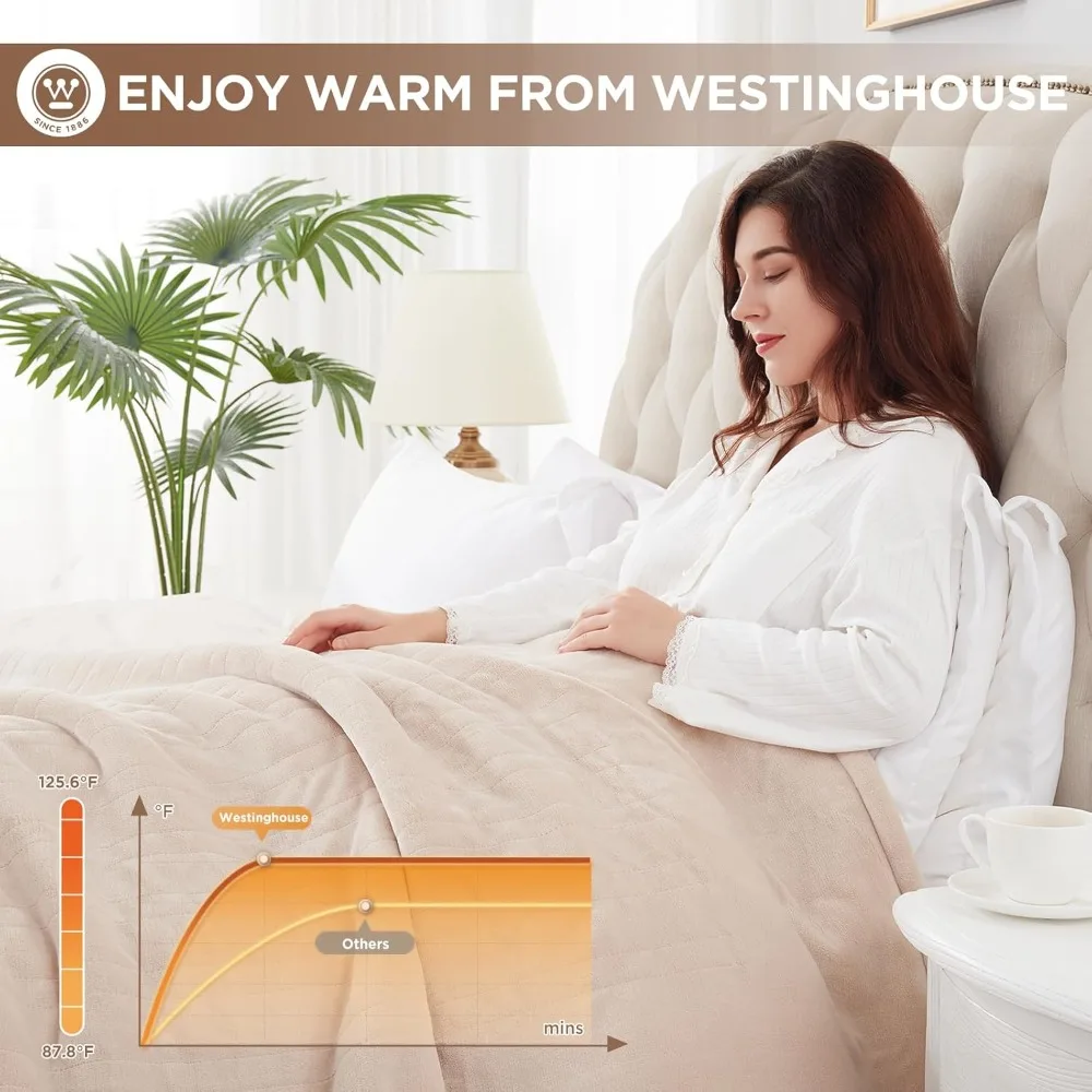 Heated Blanket Queen Size, Electric Heating Blanket with 10 Heating Levels,12 Hours Auto Shut Off,Fast Heating,Machine Washable