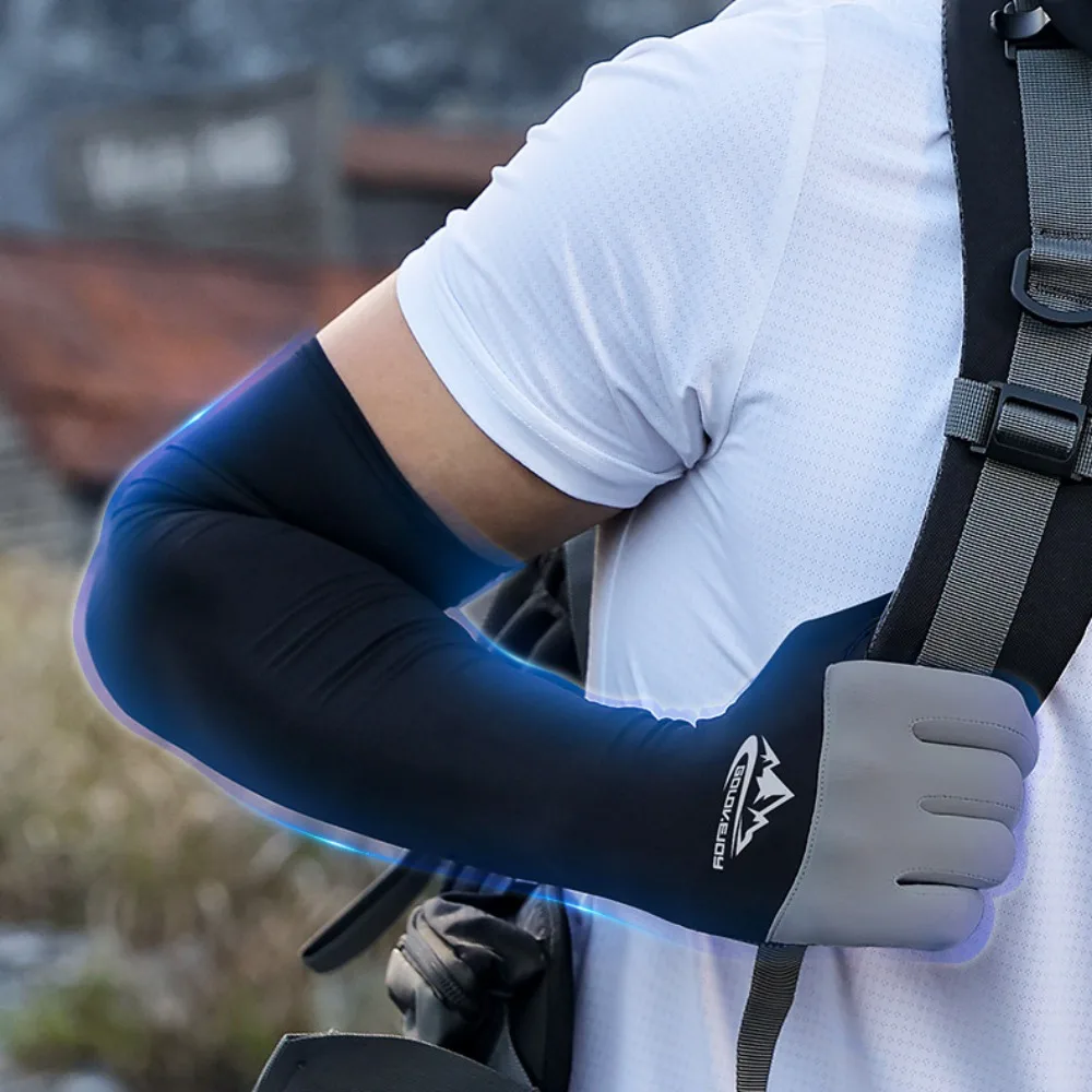 

Thin Men Ice Silk Sleeves Sun Protection Two Fingers with Exposed Summer Long Arm Covers Non-Slip Quick Drying