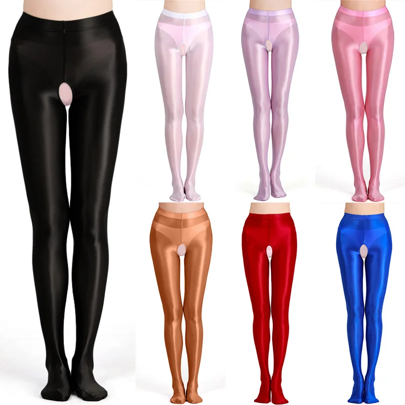 

New Glossy Opaque Leggings Shiny High Waist Tights Sexy Stockings Open Crotch Jumpsuit Stretchy Pantyhose Tights