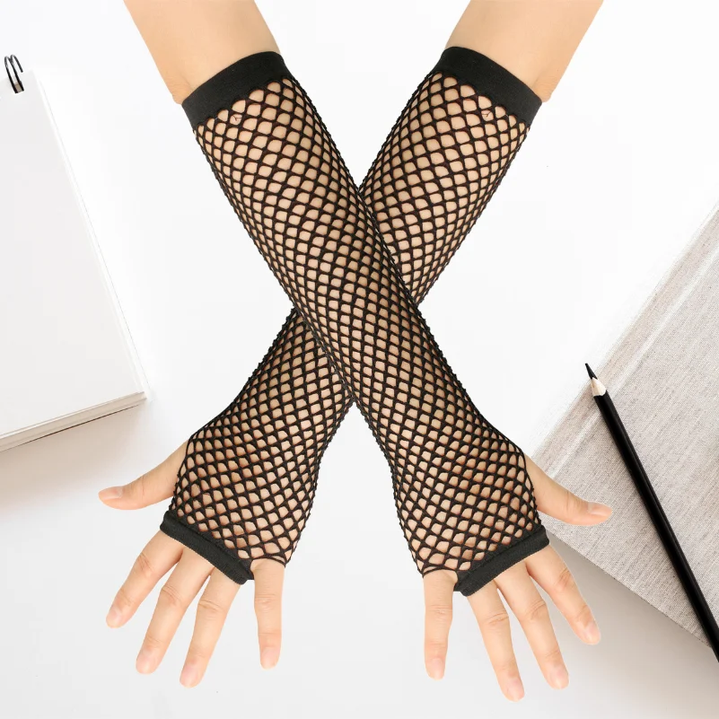 Solid color high-quality fingerless short fishing net gloves Fishing net fancy party dance mesh short gloves