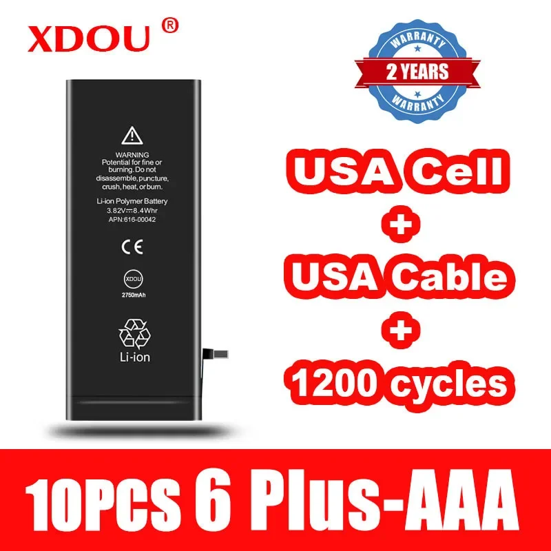 

10pcs XDOU Battery For IPhone 6Plus 2915mAh Replacement Repair USA Cell Cable 1200 Times Cycle For IPhone6plus 2024AAA