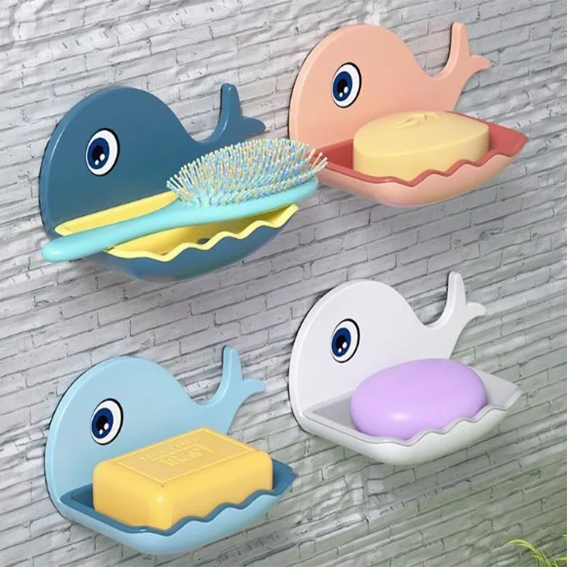 

Little Whale Soap Box Without Punching Wall-mounted Soap Box Household Storage Rack Toilet Drain Double Bathroom Cartoon