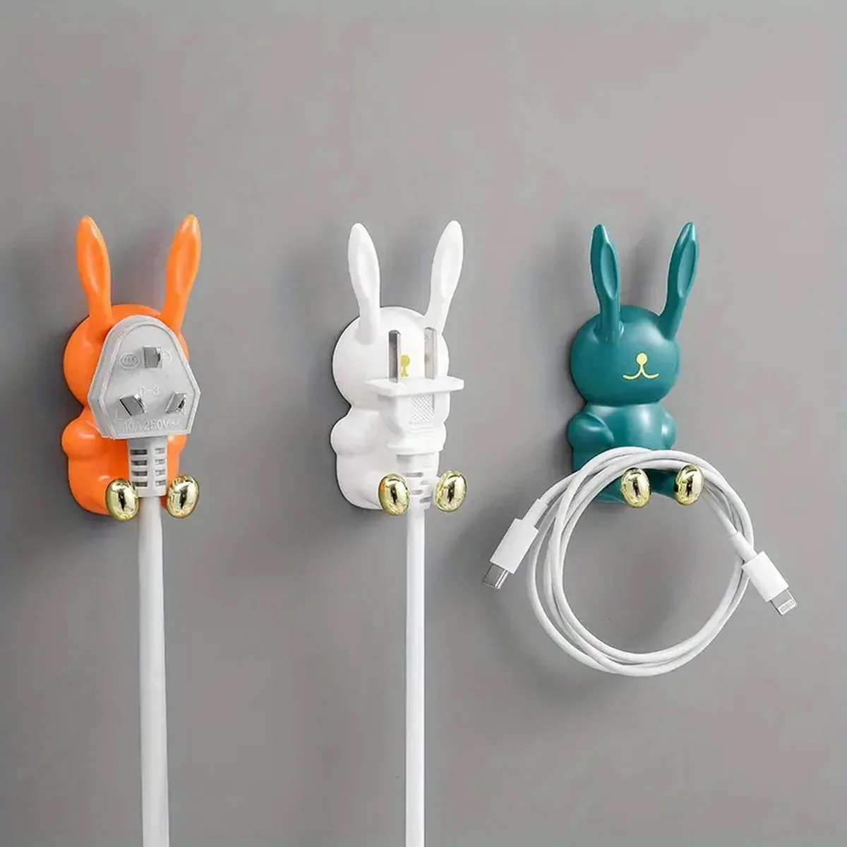 Cartoon Rabbit Toothbrush Holder Multi-Function Storage Rack Non-Punching Fun Bathroom Shelf with Plug Hook Organizer