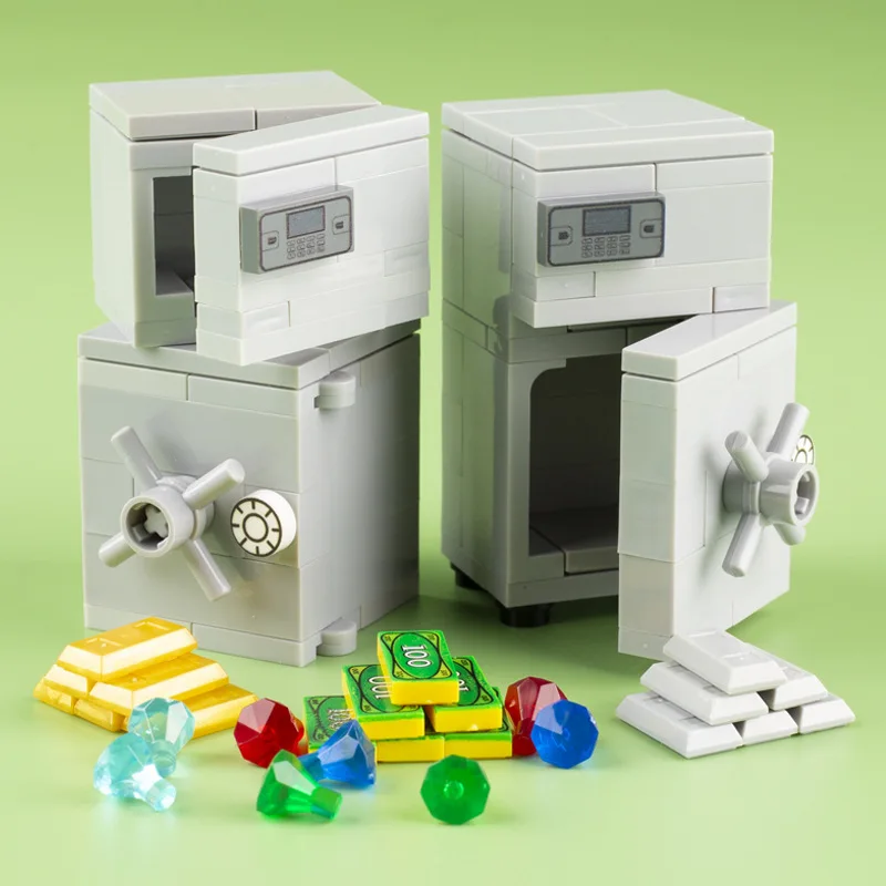 MOC City Strongbox Building Blocks Accessories Money Set Treasure Box Series Gold Silver Money City Bank ATM Brick Toys Gifts