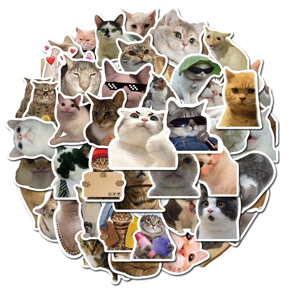 50PCS Cat MEME Funny Animals Stickers Vintage Toy DIY Kids Notebook Luggage Motorcycle Laptop Refrigerator Decals Graffiti