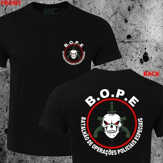 Family Matching T‑Shirt Tactical Skull Cross‑Weapon Circular Emblem Front Back Dual‑Side Print Parent‑Child Loose Casual TeeTops