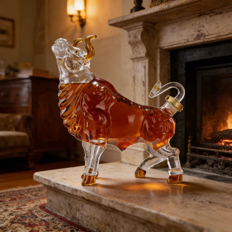 Wealth Ox Bull Shaped Whiskey Decanter Transparent Glass Bottle Home Bar Decoration Perfect Gift for Father Festival Ornament