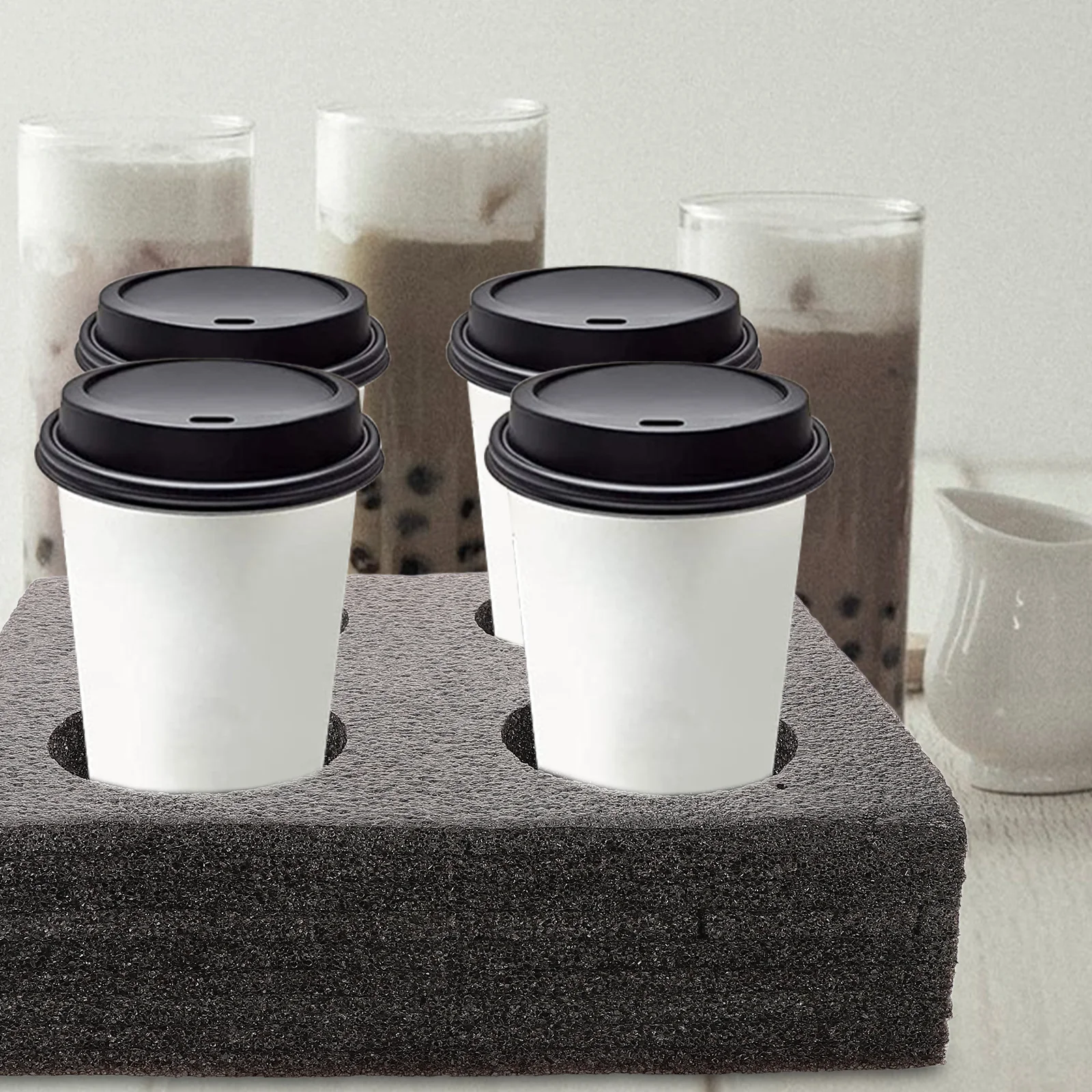 Knitted Cotton Cup Holder Takeout Coffee Carrier Tray Packing Supply Trays Porous Takeaway 4-Cup Epe Foam Composite Pearl