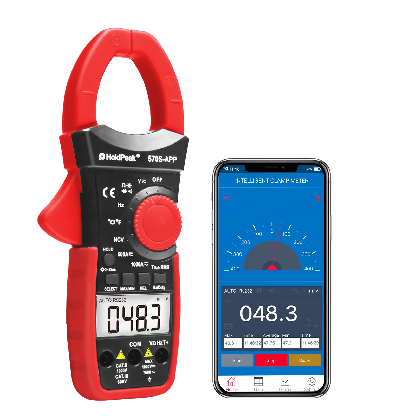 HP-570S-APP Digital Clamp MeterVolt Amp Ohm Tester 6000 Count Multimeter with Auto Range