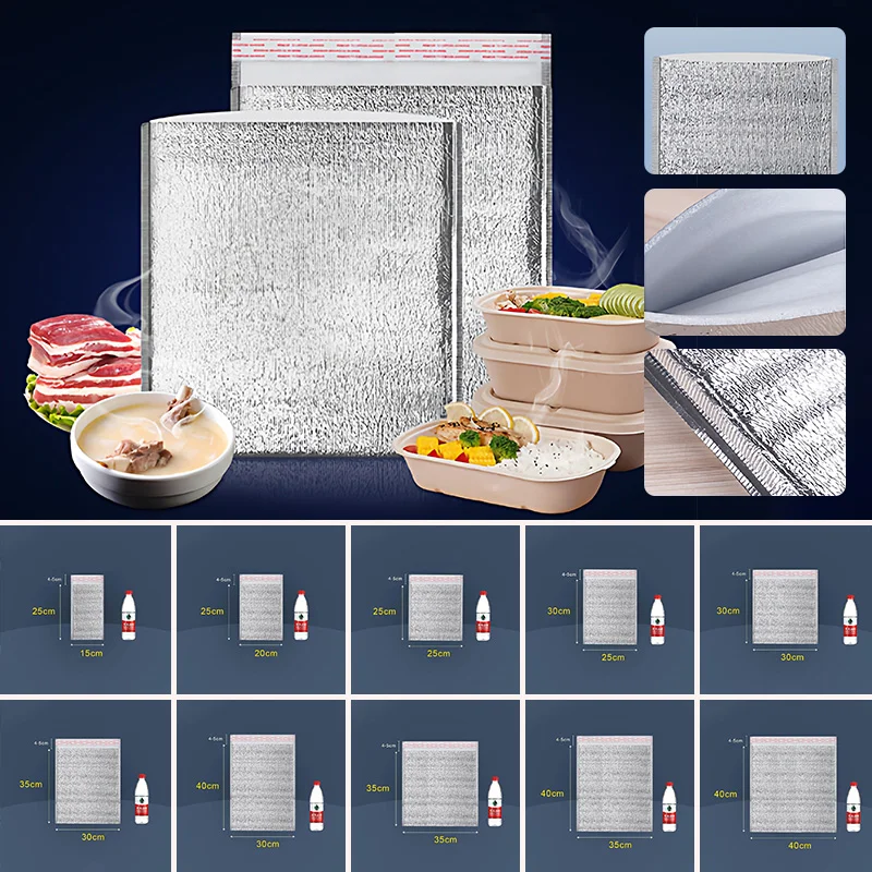 50 Pcs/Pack Ice Cold Warm Aluminum Foil Bag Food Thermal Drink Storage Insulated Bags With Closure Delivery Carrier Cooler Bag