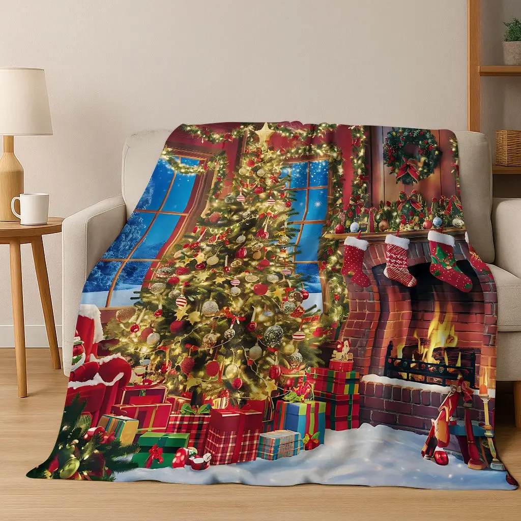 Santa Claus Merry Christmas Snow Man Cartoon Festival Gift Flannel Blanket,Cozy Soft Throw Blanket for Home Bedroom Bed Sofa Kid