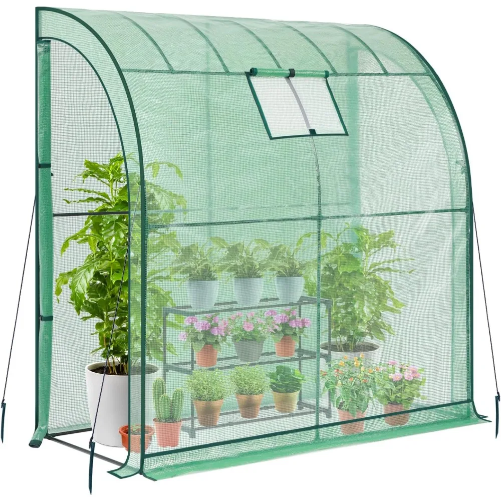 

Lean-to Greenhouse with 3-Tier Shelves: Portable Walk-in Wall Mounted Green House with Mesh Windows, 79"x39"x83"