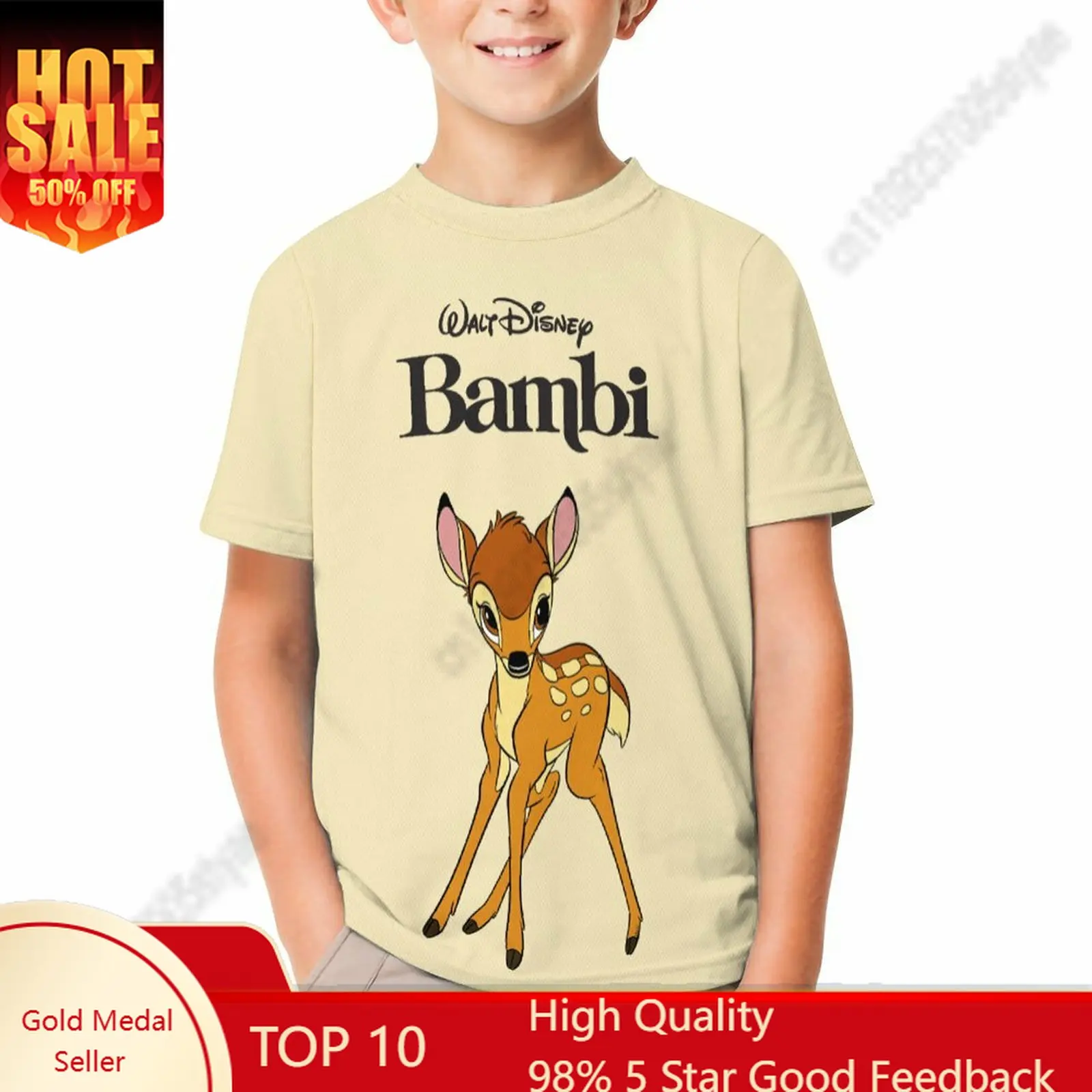 

Футболка Bambi для мальчиков и девочек, модная милая повседневная хлопковая футболка с короткими рукавами и принтом, удобная детская футболка с круглым вырезом