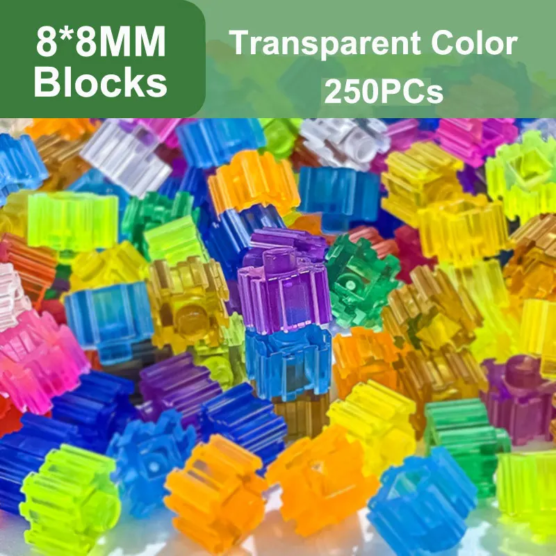 250pcs 8*8mm Transparent Color Pixel Art Puzzle Micro Building Blocks DIY 3D Small Brick For Children\'s Toy Educational Kids