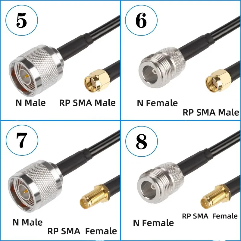 RF adapter cable N Type To SMA RPSMA Male Female Connector Crimp for RG58 Coax Extension Jumper Pigtail Cable L16 N To SMA