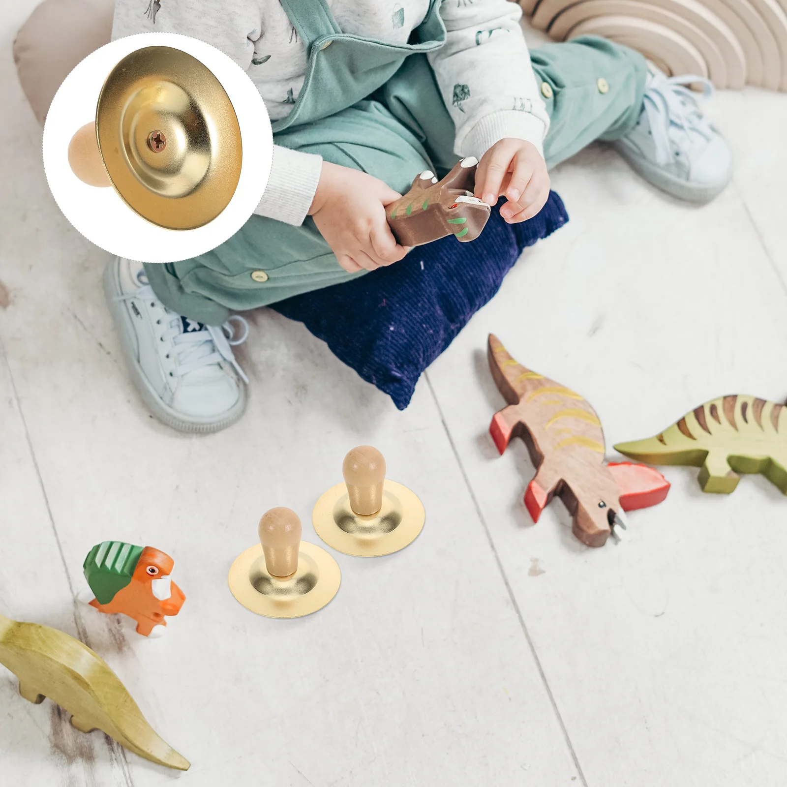 

Children Percussion Instrument Mini Cymbal Small Golden Finger Wooden Handles Kids Toy Musical Instruments Stage Performance