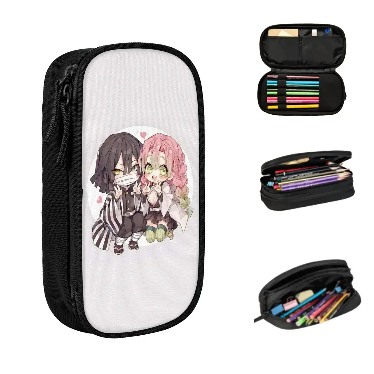 

Mitsuri Kanroji And Iguro Obanai Pencil Cases Large Capacity Pen Bags Pen Box Pencil Pouch For Boys Girls Students Stationery