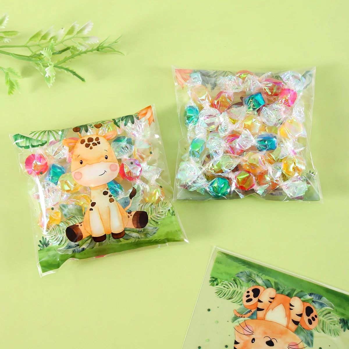 50/100 Stück Safari-Tier Selbstklebende Geschenktüten Löwen-Tiger-Design Cellophan-Süßigkeitentüten für Erste Geburtstagsfeier-Zubehör – Detail 6