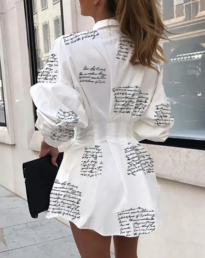 OTTD جديد أزياء المرأة إلكتروني طباعة قميص اللباس مزاجه التنقل الملابس النسائية زر طويلة الأكمام فساتين عادية صغيرة