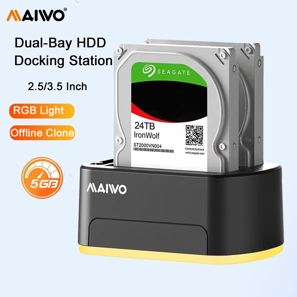 MAIWO Dual Bay External Hard Drive Enclosure Offline Clone 2.5/3.5 Inch HDD Docking Station for 2.5