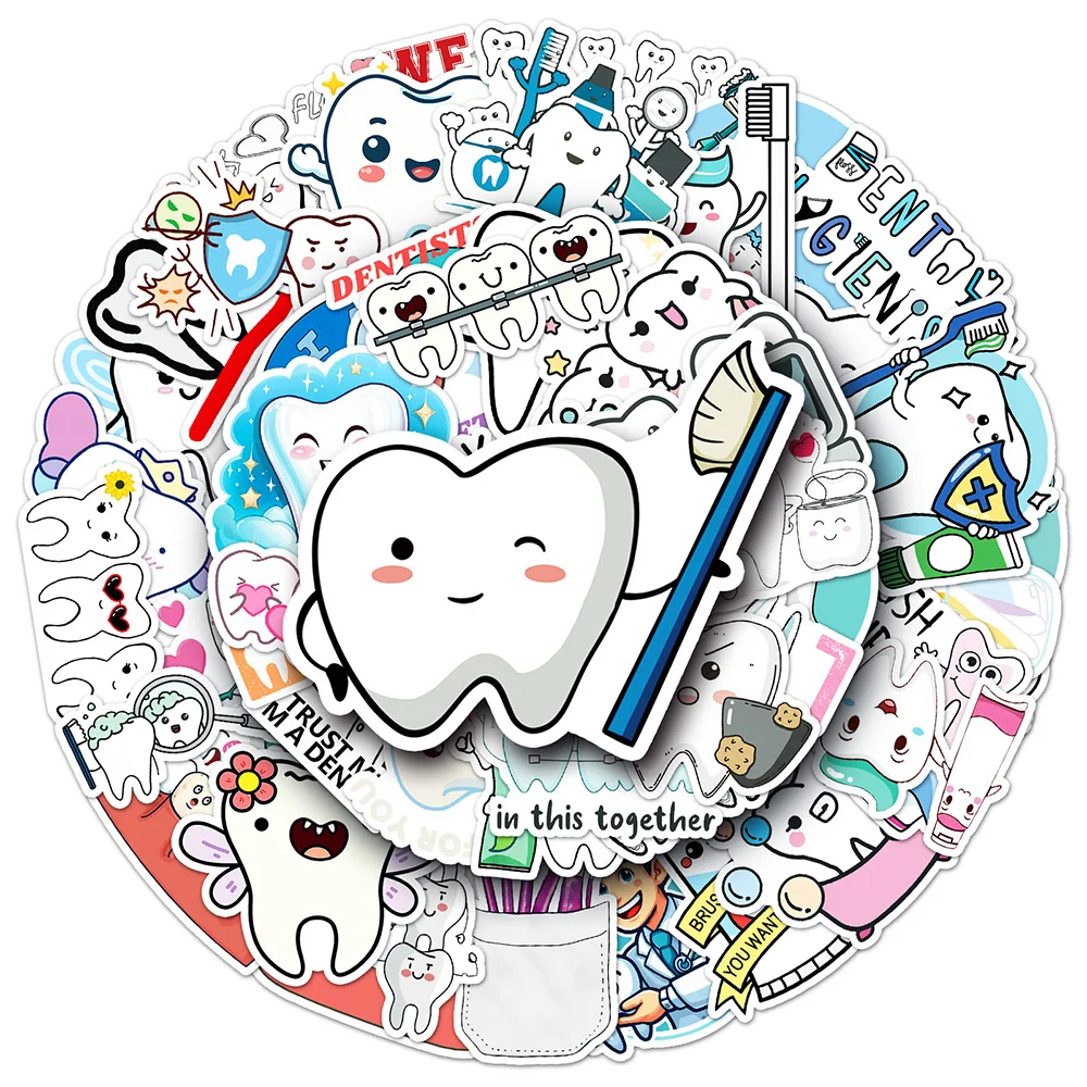 10/30/50pcs Funny Cute Cartoon Protect Teeth Graffiti Stickers Tooth Decals Laptop Suitcase Phone Diary Stationery Sticker Toys