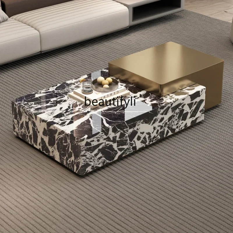 

xxqMarble high-end coffee table living room household large apartment Italian minimalist light luxury high-end sense, rectangula