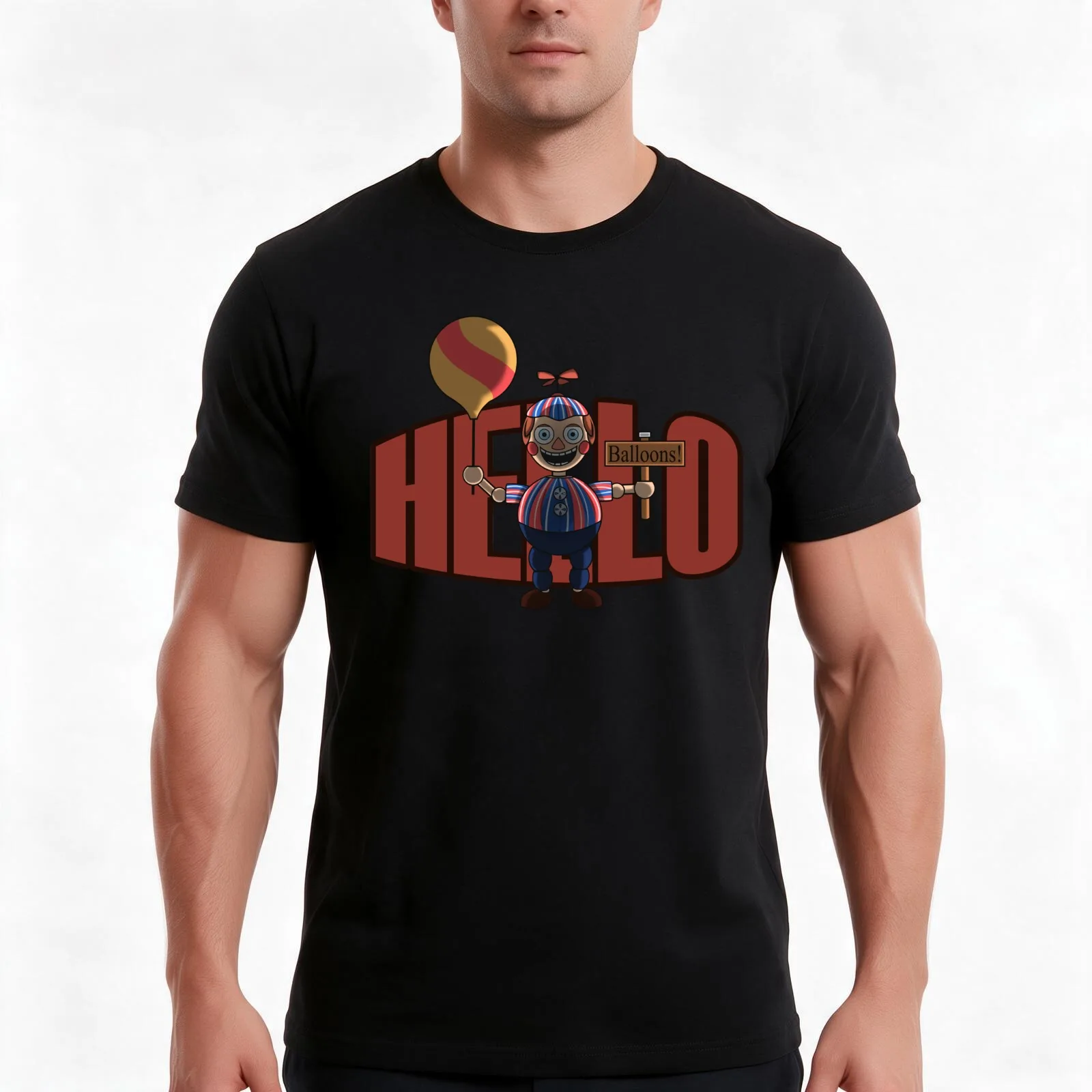 Hello (Balloon Boy) T-Shirt, Summer Casual Cotton Tee, Oversized Streetwear Tops, Vintage Graphic Print, Loose Fit Short Sleeve